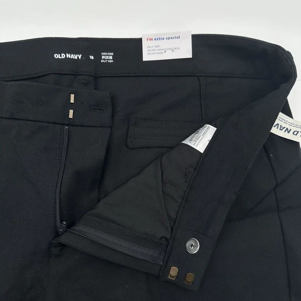 Old Navy High Rise Pixie Split Hem Full Length Pants Womens 18 Black Stretch NWT